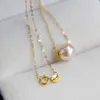 Ketens nimf 18k geelgouden ketting natuurlijke akoya zeewater parel hanger ketting witte ronde voor vrouwen fijne sieraden