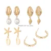 Stud Bohemian Fashion Jewelry Earrings Set Natural Shell Irreger Pearl Conch Starfish Stud 4Pairs/Set Drop Delivery Dhuw0