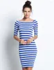 Party Dresses Women Dress Elegant Off-shoulder Sexy Slim Striped Women's Half Sleeve Slash Neck Casual Knee-length Pencil Ladoes