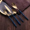 Set di stoviglie Posate in oro blu Set di posate con coltello, forchetta e cucchiaio in acciaio inossidabile
