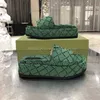2022 Designer tofflor Fashion Tjock Bottom Sandals Letter Brodery Slides Lady Platform Wedges Sandal Beach High Heel With Box Riband US4 Cotton Tyg