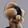 Trapper Hats Natural Fur Russian tion Hat with Ears Ushanka Women Winter Warm Fluffy Stylish Female Tail Cap Fashion Real 221129