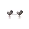 Stud Fashion Jewelry Women Crystal Heart Earrings Cute Peach Pearl Stud Drop Delivery Dhit7