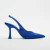 Klänningskor Green Blue Red Heels Women Pumps Office Shoes Woman Spring Summer 2022 Mode High-Heeled Slingback Stiletto Weddings Shoe 221130