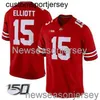 Cousu Ohio State Buckeyes # 15 Ezekiel Elliott Rouge NCAA Jersey 150e Personnalisé n'importe quel numéro de nom XS-5XL 6XL