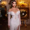 Sexy Sheer Neck Sequined Sheath Wedding Dresses Beaded Pearls Sequins Bridal Gown Sise Slit Beach vestido de novia