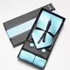 Бабочки 2022 Гроба набор галстуков Подарочная коробка свадьба сплошной цвет для мужчин карманные квадратные запонки