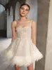 Casual Dresses 2022 Sexy Spaghetti Strap Feather Shing Sequins White Color Mini Dress Celebrate Birthday Party Evening Young Lady Wear