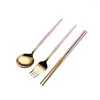 Dinnerware Sets 1SET Stainless Steel Portable Spoon And Fork Chopsticks Set Thin Portuguese Tableware Student Travel Box Packing Cutlery