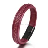 Charm Bracelets Fashion Retro Mens Leather Rope Woven Bracelets Magnetic Buckle Bracelet Drop Delivery Jewelry Dh59Z