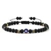 Black Matte Lava Stone Beads Strands Evil Eye Bracelet 4mm Natural Handmade Braided Bracelet for Men Women Yoga Reiki Adjustable Jewelry