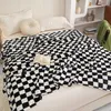 Blanket Throw Fuzzy White Black Checkered Flannel Fleece For Couch Bed Fluffy Plaid Plush Microfiber Fashion 221130