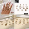 Bandringen mode sieraden knokkel ring set gouden vlinder bloemketen gekruiste geometrische stapelringen midi sets 15 stcs/set drop del dhjl4