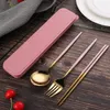 Dinnerware Sets 1SET Stainless Steel Portable Spoon And Fork Chopsticks Set Thin Portuguese Tableware Student Travel Box Packing Cutlery