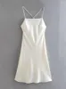 فساتين غير رسمية Xikom Summer for Women 2022 Vintage White Dress Ender Mini Lalking Satin Slipless Lacking