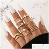 Band Rings Fashion Jewelry Knuckle Ring Set Threensional Hollowout Flower Pearl Hug Butterfly Geometric Opening Rings 8Pcs/Set Drop D Dhtos