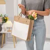 Sacs fourre-tout à sublimation avec poignées, sac d'épicerie en lin à transfert de chaleur, sac à main de plage réutilisable et écologique pour fête, mariage, rangement de fournitures pour la maison