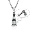 Pendentif Colliers Hommes Rétro En Acier Inoxydable Ouvrable Stupa Tour Femmes Relief Bouddhiste Bijoux Amulettes Cadeaux D'anniversaire MN284