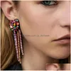 Dangle Chandelier Luxury Crystal Heart Shape Tassel Earrings Vintage Flash Colorf Rhinestone Beaded Long Dangle Earring Girls Jewe Dh2V1