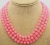 Chains 3row 17-19" 8mm Rose Jade Beads Necklace 18K GP Clasp