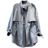 Women's Trench Coats 2022 Spring Women Short Coat Stand Collar Drop Shoulder Sleeve Drawstring Single Breasted Loose Casual Jacket Tops