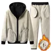 Mens Tracksuits Set Winter Thick Hooded Tracksuit Men Solid Warm Casual Jacket Sweatpants 2 Pieces Set Streetwear 4xl Sweatsuit Male 221130