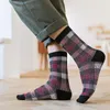 Herensokken 2022 Hoogwaardige mannen Casual Business Fashion Plaid Autumn Winter Katoen Long Warm Harajuku Geschenken