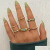 Bagues De Bande Bohème 6 Pcs Vert Cristal Anneau Ensemble Pour Femmes Filles 2022 Tendance Vague Bagues Boho Bijoux Cadeau Drop Delivery Dhwqi