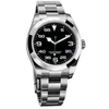 Novo relógio mecânico automático esportivo masculino preto branco número dial safira relógios de vidro aço inoxidável exp masculino relógios de pulso