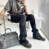 Erkek Kot Vintage Patchwork Flare Kentsel Sokak Giyim Geniş Bacak Denim Pantolon Hip Hop Black Colorblock 221130 için Slim Fit