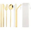 Dinnerware Sets Travel Camping Cutlery Set Portable Stainless Steel Spoon Fork Knife Chopsticks Straws Tableware With Bag Brush