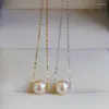 Ketens nimf 18k geelgouden ketting natuurlijke akoya zeewater parel hanger ketting witte ronde voor vrouwen fijne sieraden