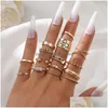 Bandringen mode sieraden knokkel ring set gouden vlinder bloemketen gekruiste geometrische stapelringen midi sets 15 stcs/set drop del dhjl4