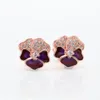 Deep Purple Pansy Flower Stud Earrings Rose Gold with Original Box for Pandora Authentic Sterling Silver Wedding Jewelry Earring Set For Women Girls