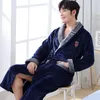 Men's Robes Casual Kimono Bathrobe Autumn Winter Flannel Long Robe Thick Warm Sleepwear Plus Size 3xl Nightgown Male Loose Home Wear