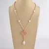 Chaînes Collier de perles Keshi blanches de 26 pouces pour femmes, pendentif CZ