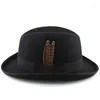 Bérets Hommes Femmes Plume Bande Laine Mélange Homburg Chapeaux Laine Fedora Caps Trilby Sunhat Voyage Partie Réglable UK M-L US 7 1/8-7 3/8