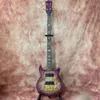 Pecta ativa personalizada pesco￧o atrav￩s do corpo Body Bass Guitar Alembic Style 4 Strings Bass el￩trico em cor roxa
