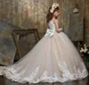 Luxury Princess Ball Gowns for Kids Flower Girl Dresses Lace Edged Sleevelss Maxi Dress FluffyTulle Cathedral Train