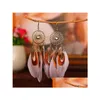 Stud Bohemian Fashion Jewelry Vintage Hollowed Sun Flower Feather Earrings Feathers Tassel Dangle Drop Delivery Dhke9