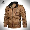 Mens Fur Faux Autunno Giacca in pelle cargo antivento Stand collare Biker PU Coat Street Trend Giacche moto Abbigliamento uomo 5XL 221130