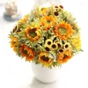 Decorative Flowers Autumn Decoration 5 Heads Yellow Sunflower Silk Artificial Bouquet For Home Office Party Garden Decor