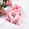 100PCS/lot Organza Bags 9X12cm Small Jewelry Pouch with Drawstring Heart Flowers Pattern Mesh Gift Wrap for Wedding Party Favors