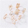 Band Rings Fashion Jewelry Knuckle Ring Set Threensional Hollowout Flower Pearl Hug Butterfly Geometric Opening Rings 8Pcs/Set Drop D Dhtos