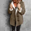 Kadın Trençkotları Moda Kadın Parkas Kış Sıcak Düz Renkler Boynuz Düğmeleri Hardigan Uzun Kollu Kapşonlu Ceket Paltolar