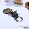 Key Rings 12 Constellation Leather Weave Key Chain Pendant Vintage Animal Zodiac Scorpions Keychain Keyring Punk Men Women Vrictaat Dh8nk