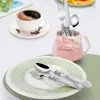 Dinnerware Sets 5 Pieces Set Stainless Cutlery Thicken Dinner Knife Dessert Spoon Cake Fork Black White