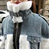 Women's Fur Cashmere Coat Winter Short Jacket Women 2022 Lamb Wool One Denim Stitching Motorcycle Thick Warm Overcoat