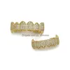 Grillz Dental Grills Hip Hop Golden Grillz Cool Gold Diamonds Teeth Jewelry Real Plated Fashion Rapper Dental Grills Three Colors S DH4HA