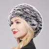 Berets Lovely Lady Beret Caps Knitted Real Rex Rabbit Fur Beanie Hat Women Winter Hats 100% Cap 221129